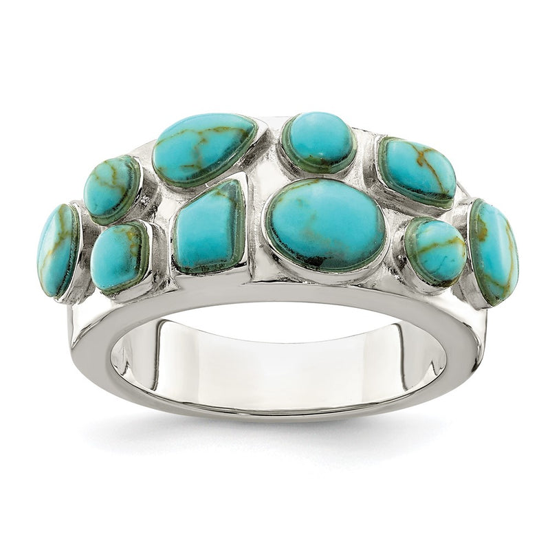 Sterling Silver Synthetic Turquoise Inlay Ring (Size 6 Only)