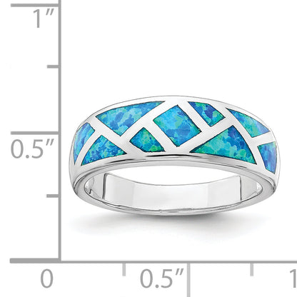 Sterling Silver Rhodium Plated Geometric Lab Created Blue Opal Ring