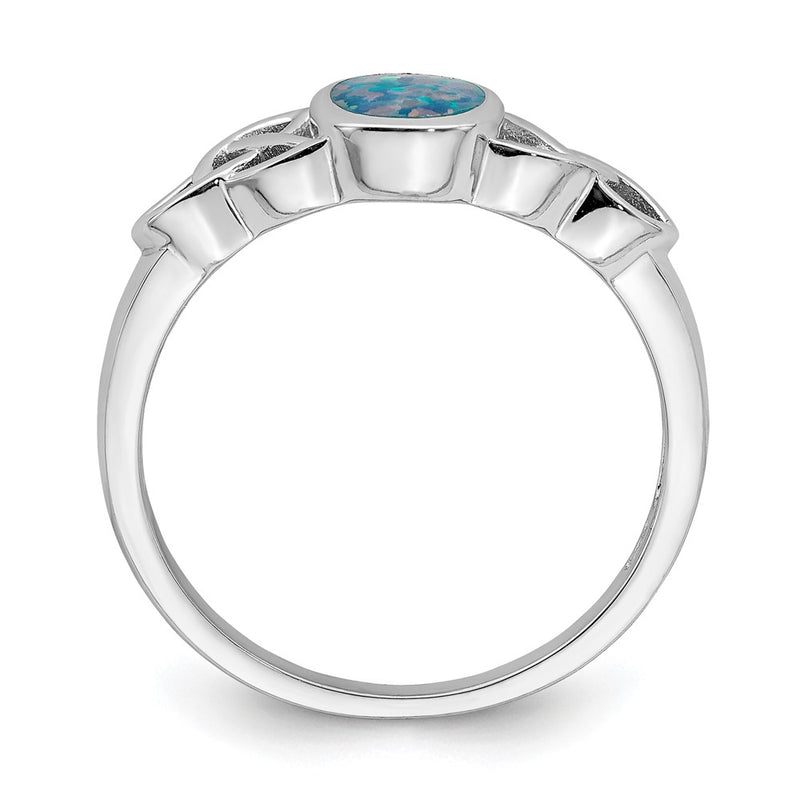 Sterling Silver Rhodium Plated Lab Created Opal Ring