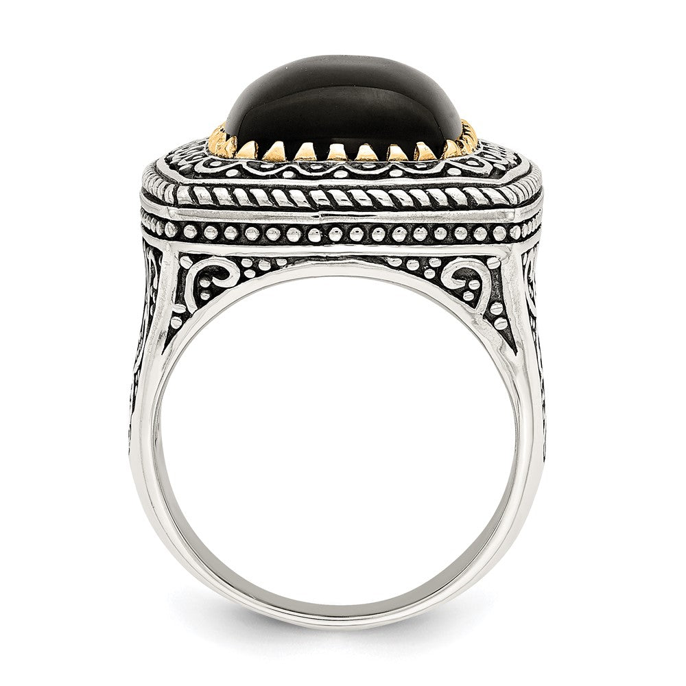 14K/Silver Two Tone Sterling Silver 14K Onyx Ring (Size 6 Only)