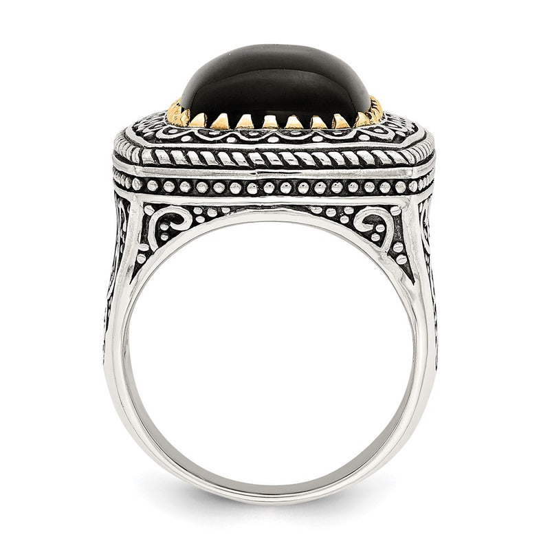 14K/Silver Two Tone Sterling Silver 14K Onyx Ring (Size 6 Only)