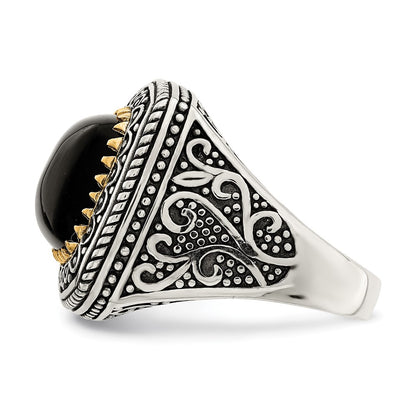 14K/Silver Two Tone Sterling Silver 14K Onyx Ring (Size 6 Only)