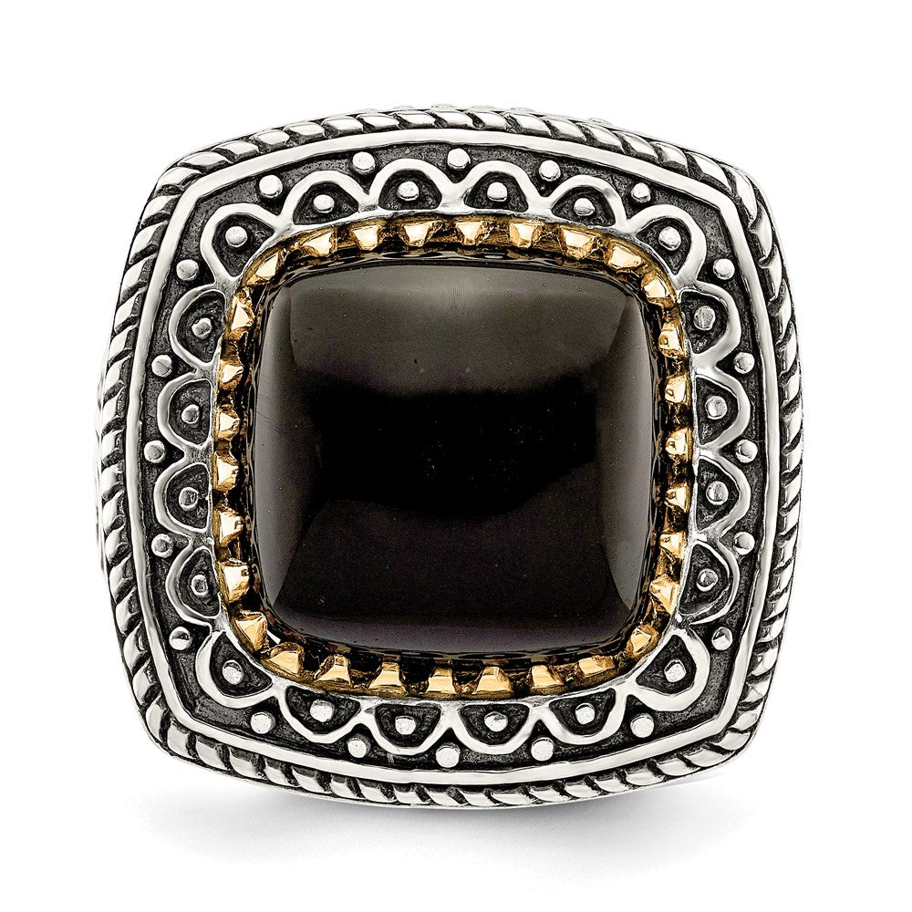14K/Silver Two Tone Sterling Silver 14K Onyx Ring (Size 6 Only)