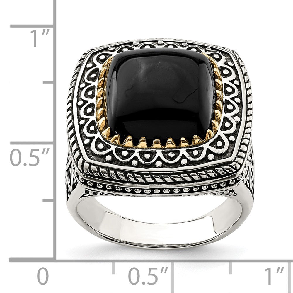 14K/Silver Two Tone Sterling Silver 14K Onyx Ring (Size 6 Only)