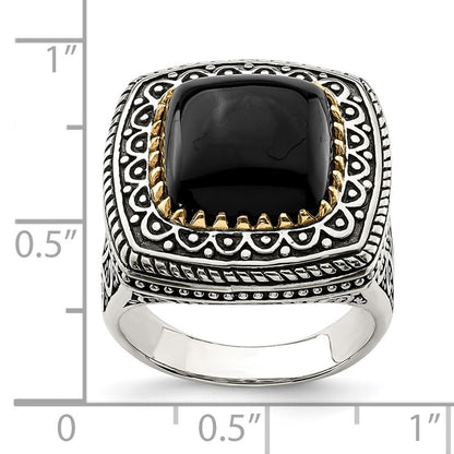 14K/Silver Two Tone Sterling Silver 14K Onyx Ring (Size 6 Only)
