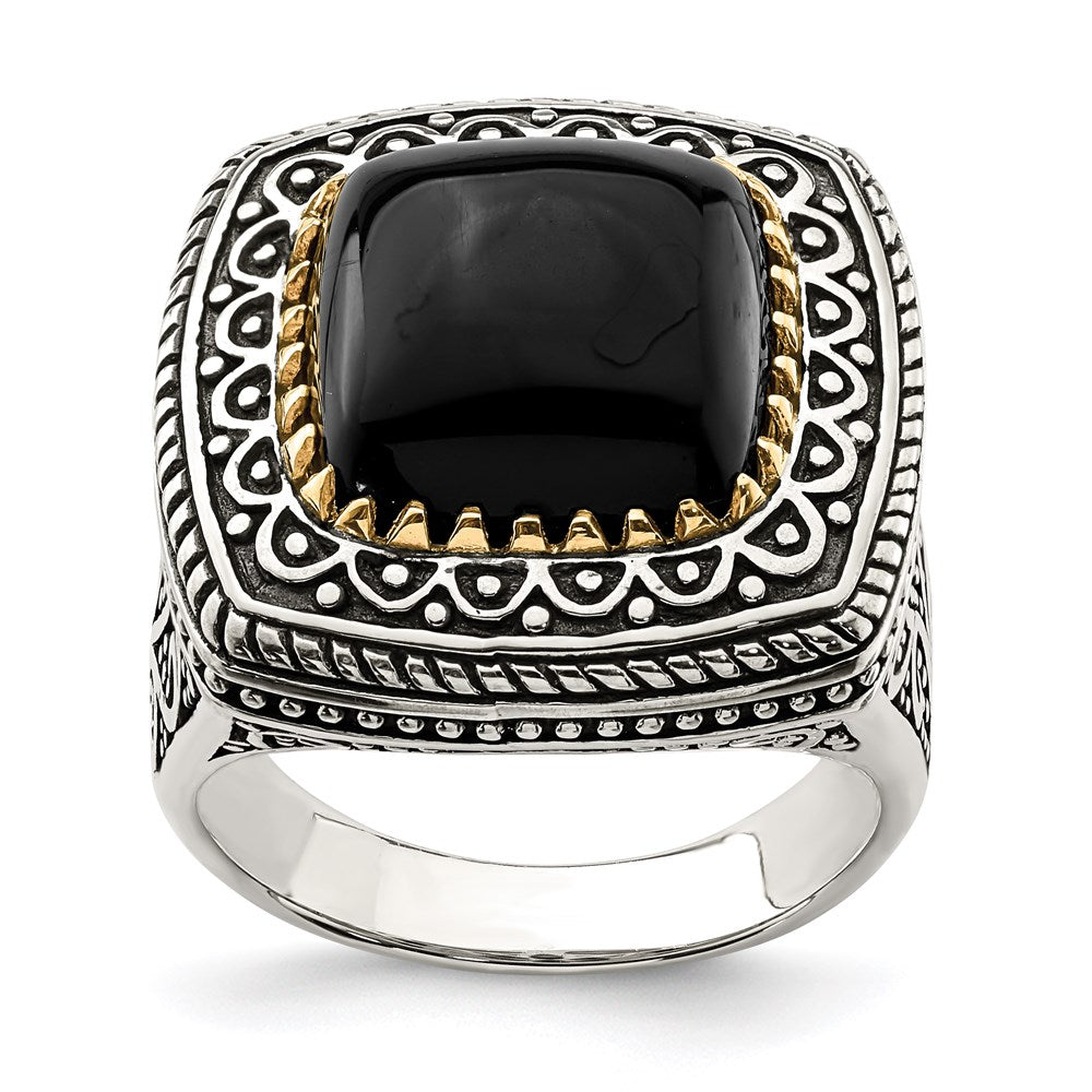 14K/Silver Two Tone Sterling Silver 14K Onyx Ring (Size 6 Only)