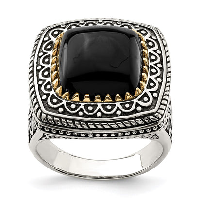 14K/Silver Two Tone Sterling Silver 14K Onyx Ring (Size 6 Only)