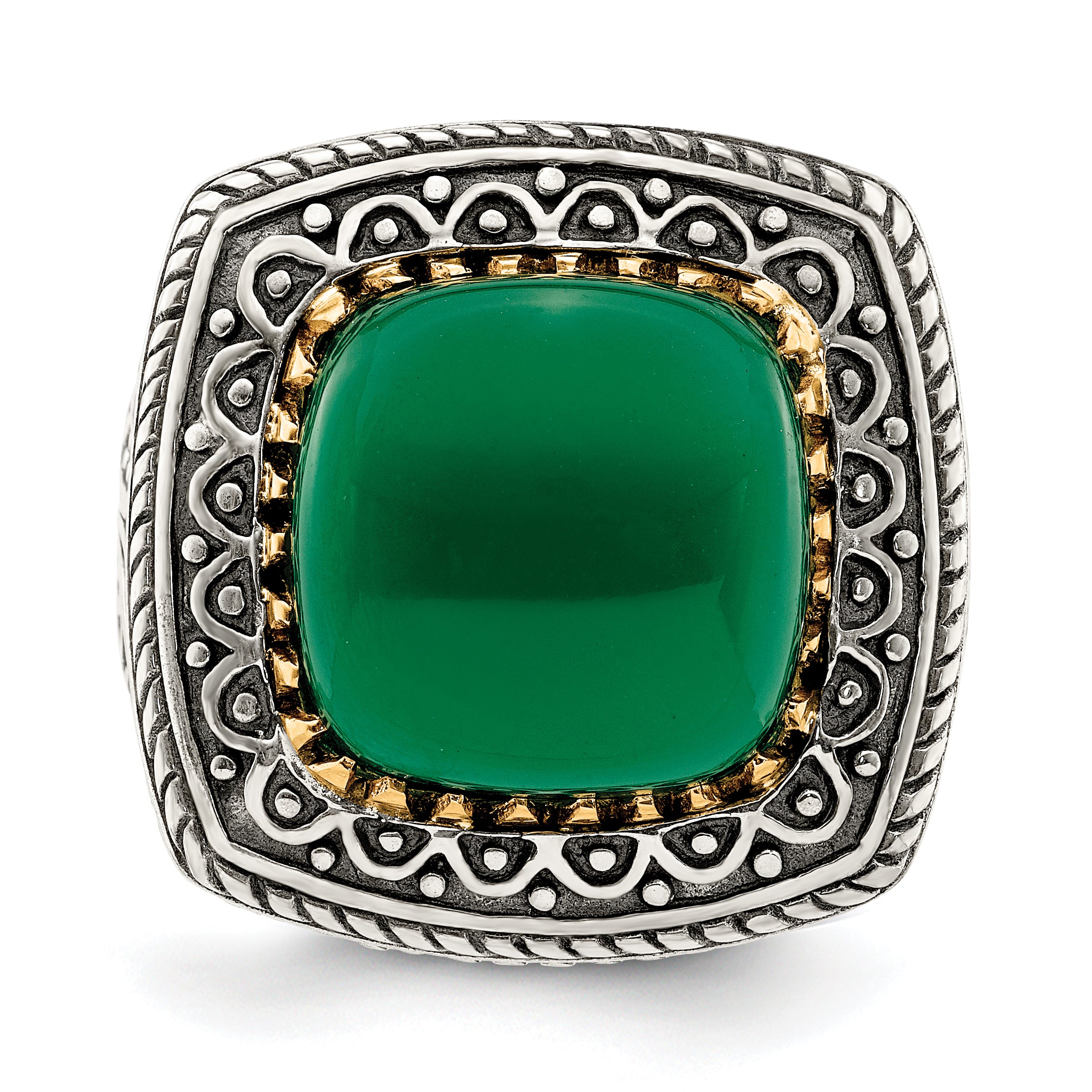 14K/Silver Two Tone Sterling Silver 14K Green Onyx Ring