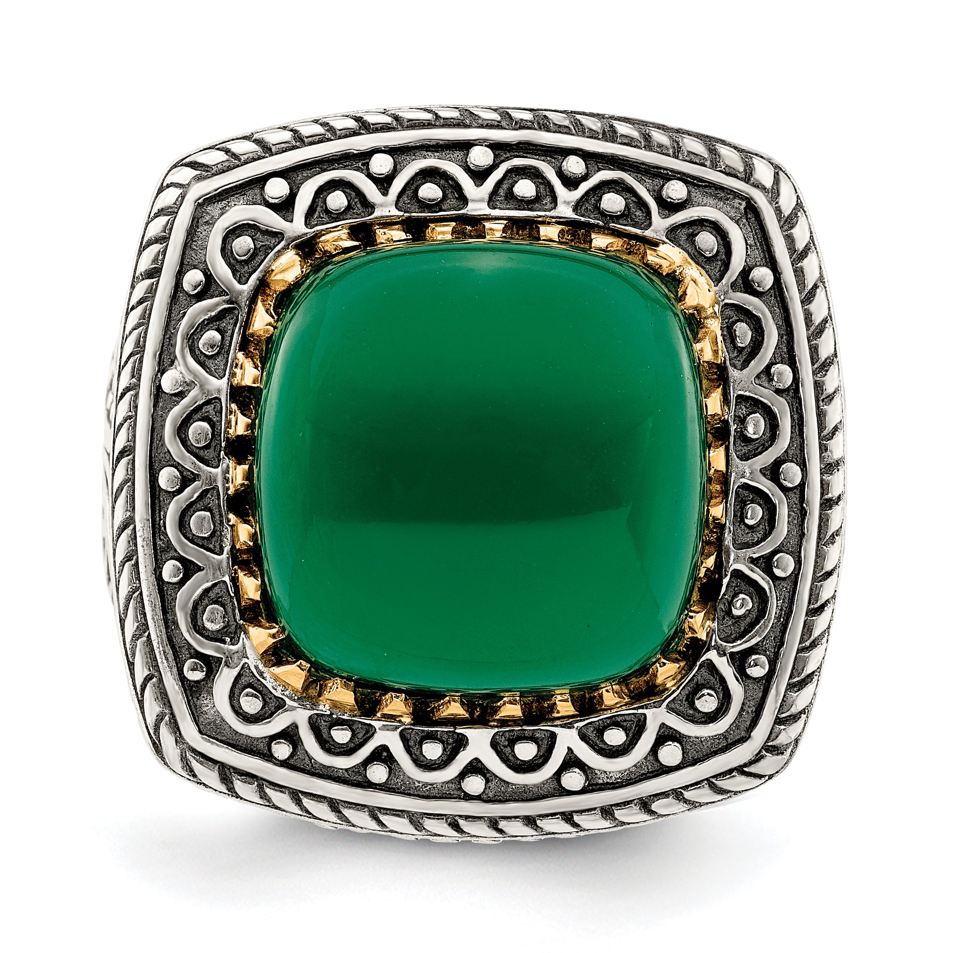 14K/Silver Two Tone Sterling Silver 14K Green Onyx Ring