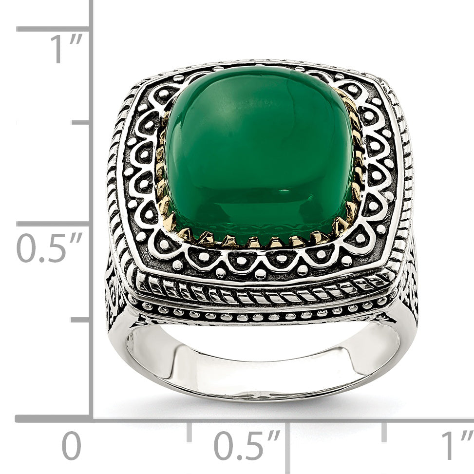 14K/Silver Two Tone Sterling Silver 14K Green Onyx Ring