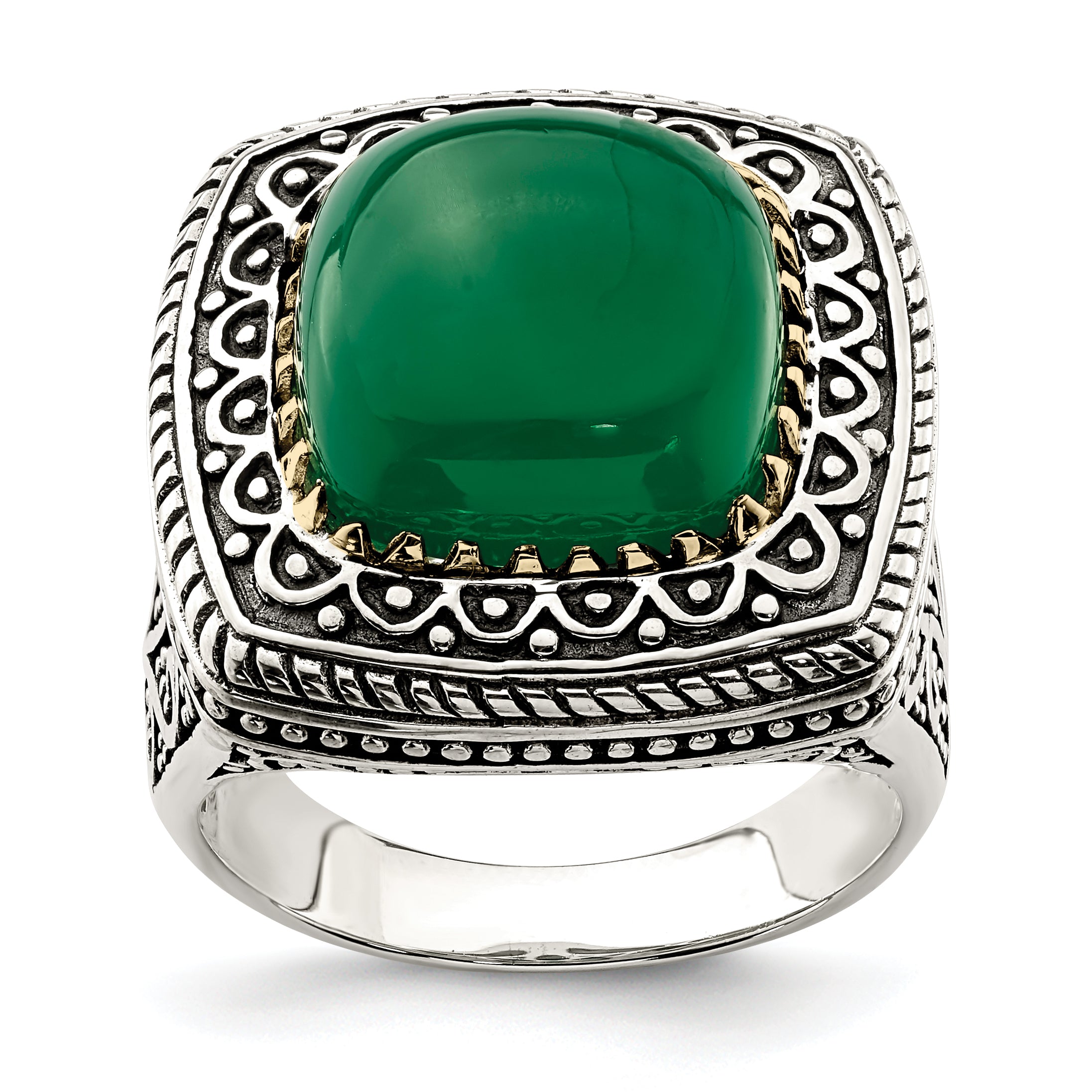 14K/Silver Two Tone Sterling Silver 14K Green Onyx Ring