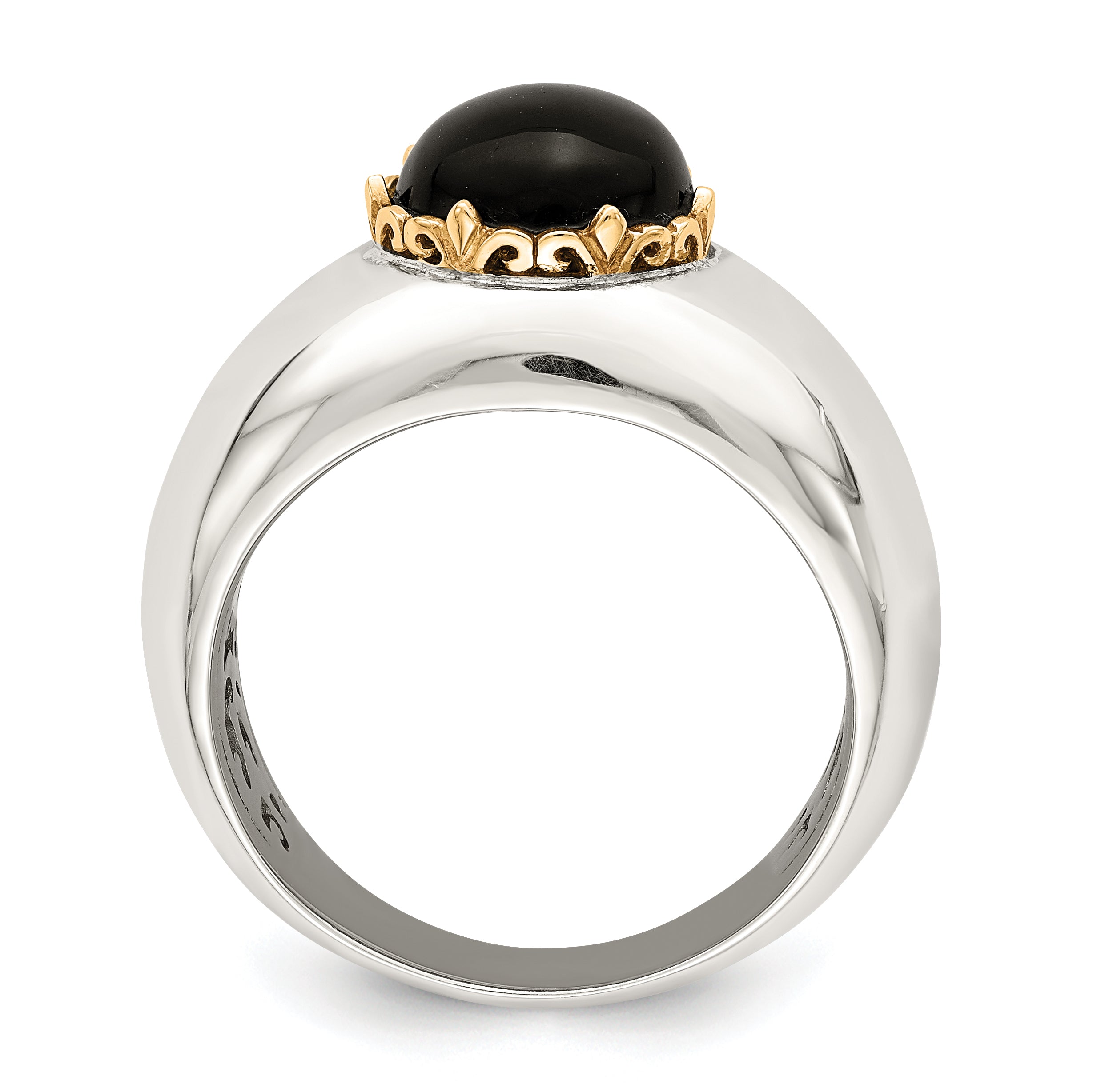 14K/Silver Two Tone Sterling Silver 14K Round Black Onyx Ring (Size 8 Only)