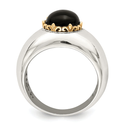 14K/Silver Two Tone Sterling Silver 14K Round Black Onyx Ring (Size 8 Only)