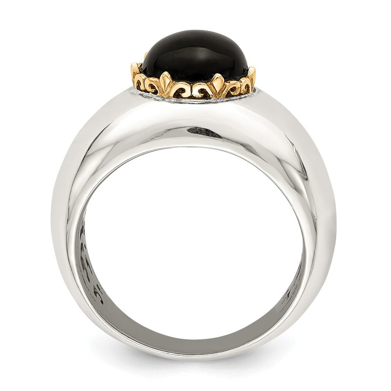 14K/Silver Two Tone Sterling Silver 14K Round Black Onyx Ring (Size 8 Only)