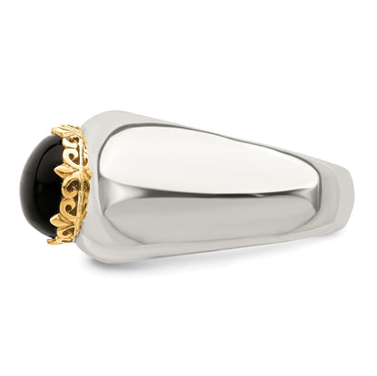 14K/Silver Two Tone Sterling Silver 14K Round Black Onyx Ring (Size 8 Only)