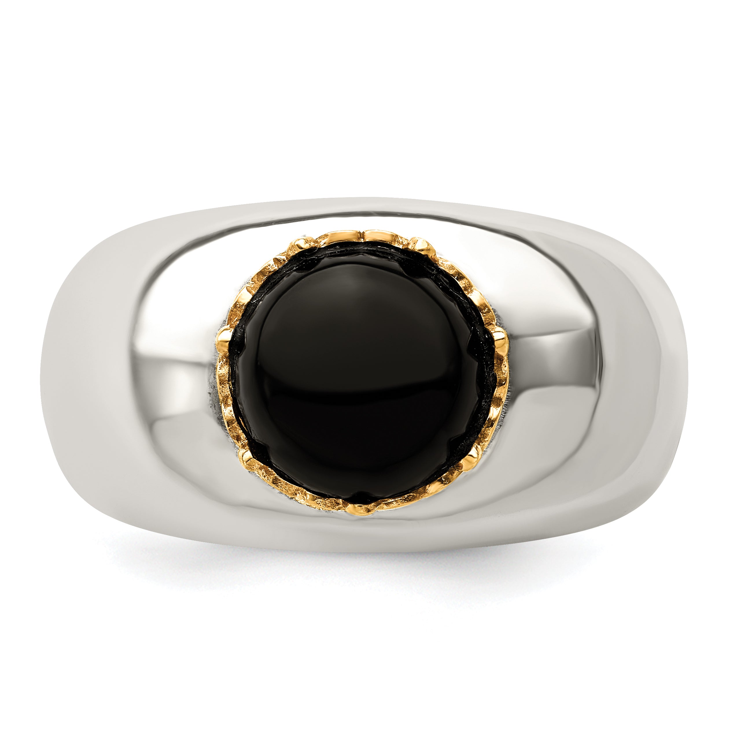 14K/Silver Two Tone Sterling Silver 14K Round Black Onyx Ring (Size 8 Only)