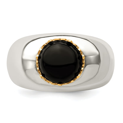 14K/Silver Two Tone Sterling Silver 14K Round Black Onyx Ring (Size 8 Only)