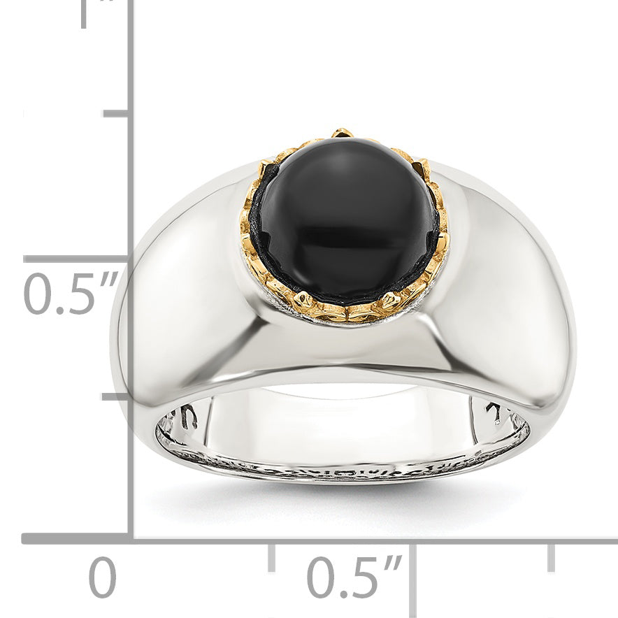 14K/Silver Two Tone Sterling Silver 14K Round Black Onyx Ring (Size 8 Only)