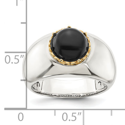 14K/Silver Two Tone Sterling Silver 14K Round Black Onyx Ring (Size 8 Only)