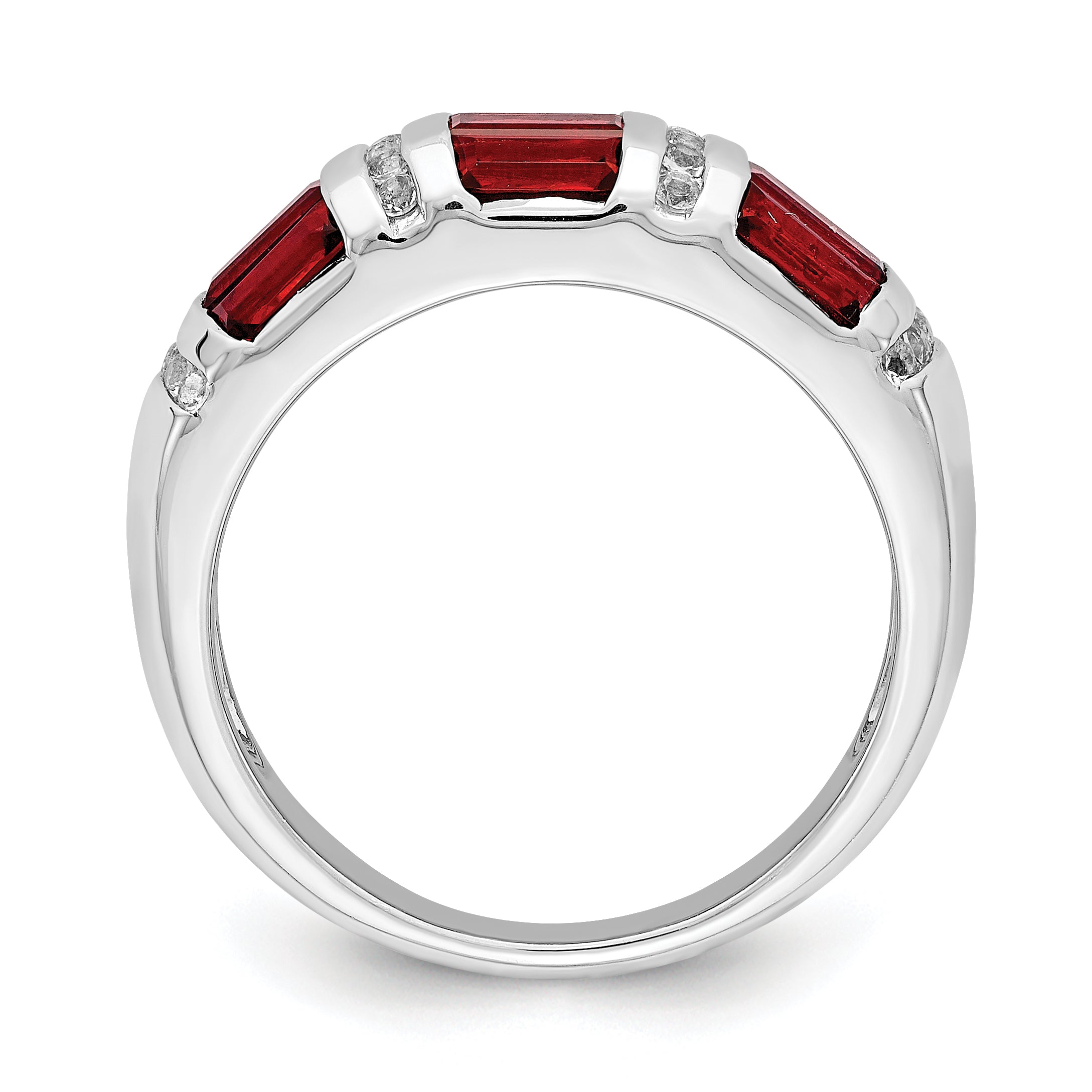 Sterling Silver Rhodium Plated Baguette Garnet & White Topaz Ring (Size 6 Only)