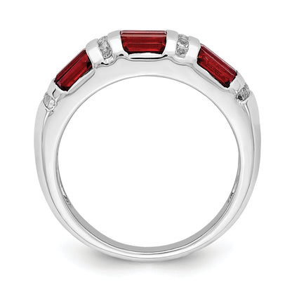 Sterling Silver Rhodium Plated Baguette Garnet & White Topaz Ring (Size 6 Only)