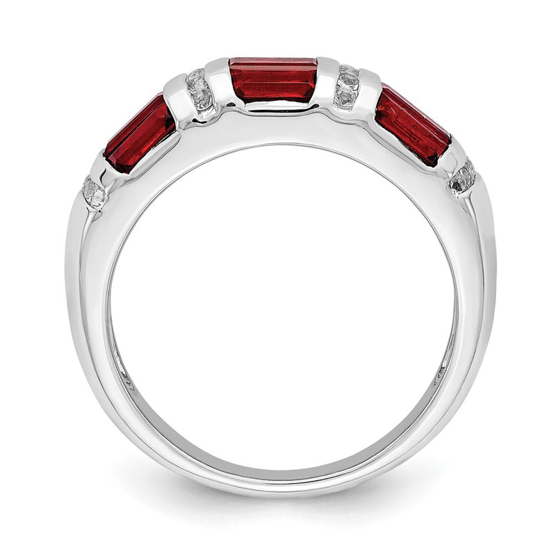 Sterling Silver Rhodium Plated Baguette Garnet & White Topaz Ring (Size 6 Only)