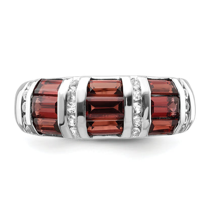 Sterling Silver Rhodium Plated Baguette Garnet & White Topaz Ring (Size 6 Only)