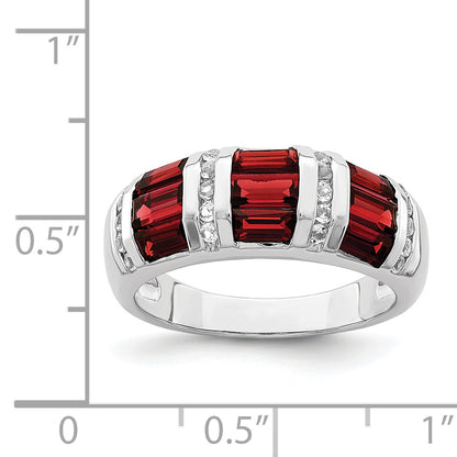 Sterling Silver Rhodium Plated Baguette Garnet & White Topaz Ring (Size 6 Only)