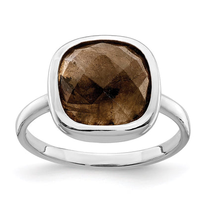 Sterling Silver Rhodium Plated Brown Cz Ring