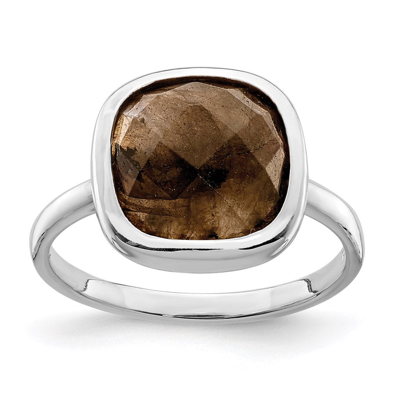Sterling Silver Rhodium Plated Brown Cz Ring
