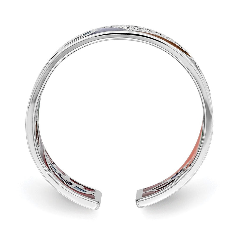 Sterling Silver Rhodium Plated Abstract Multi Color Enamel & Cz Cuff Ring
