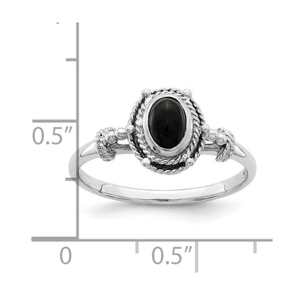 Sterling Silver Rhodium Plated With Black Oval Onyx Stone Ring