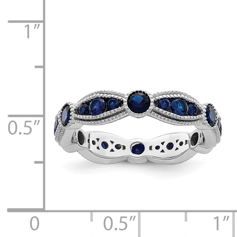 Sterling Silver Rhodium Plated Lab Cr Blue Spinel Eternity Band (Size 7 Only)