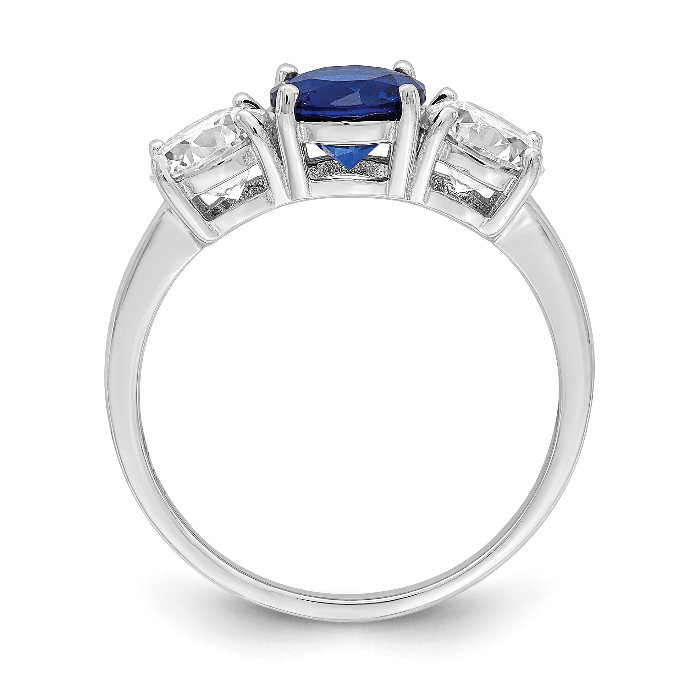 Sterling Silver Rhodium Plated Created Spinel & Cz 3 Stone Ring