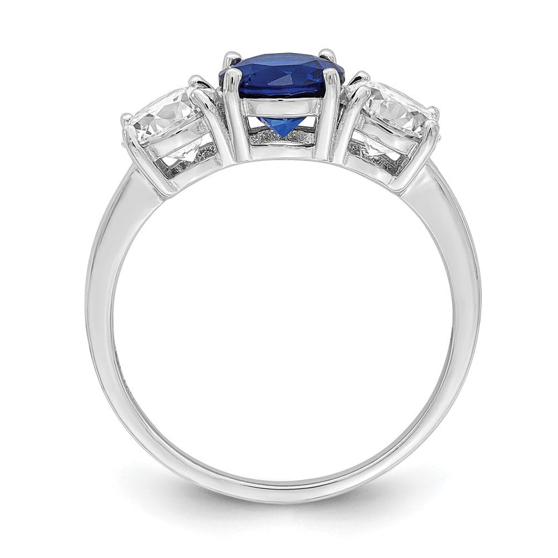 Sterling Silver Rhodium Plated Created Spinel & Cz 3 Stone Ring