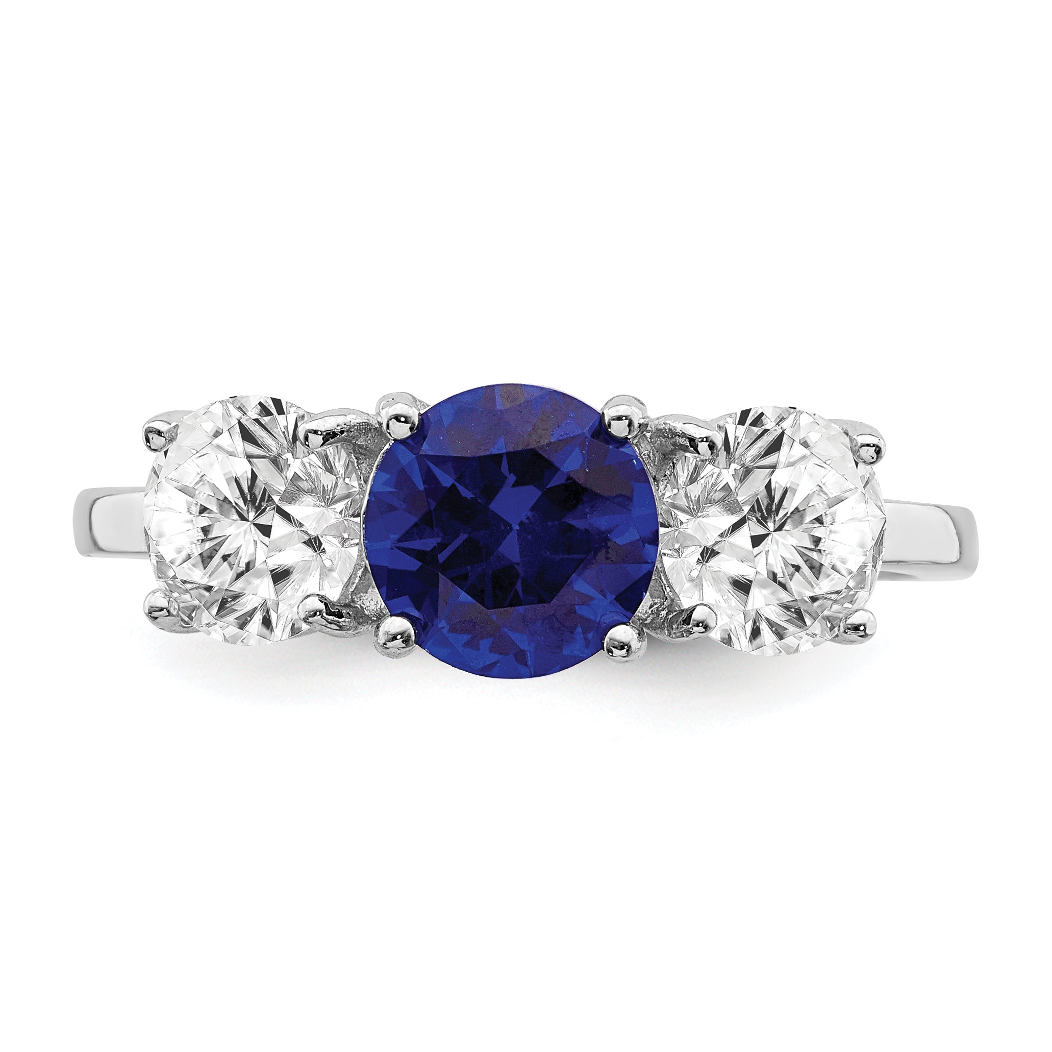 Sterling Silver Rhodium Plated Created Spinel & Cz 3 Stone Ring