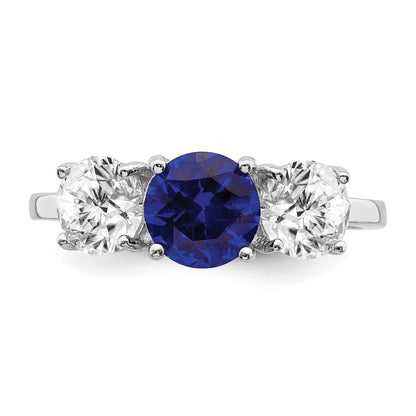 Sterling Silver Rhodium Plated Created Spinel & Cz 3 Stone Ring