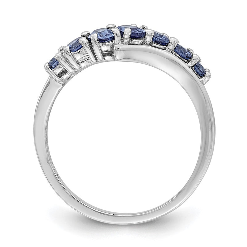 Sterling Silver Rhodium Plated 7 Stone Blue Cz Ring (Size 6 Only)