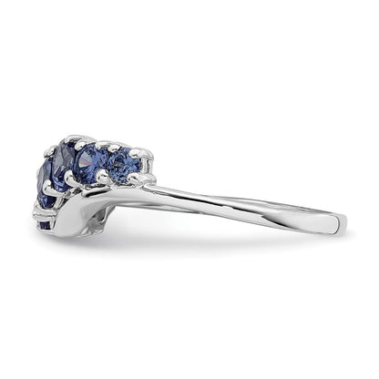 Sterling Silver Rhodium Plated 7 Stone Blue Cz Ring (Size 6 Only)