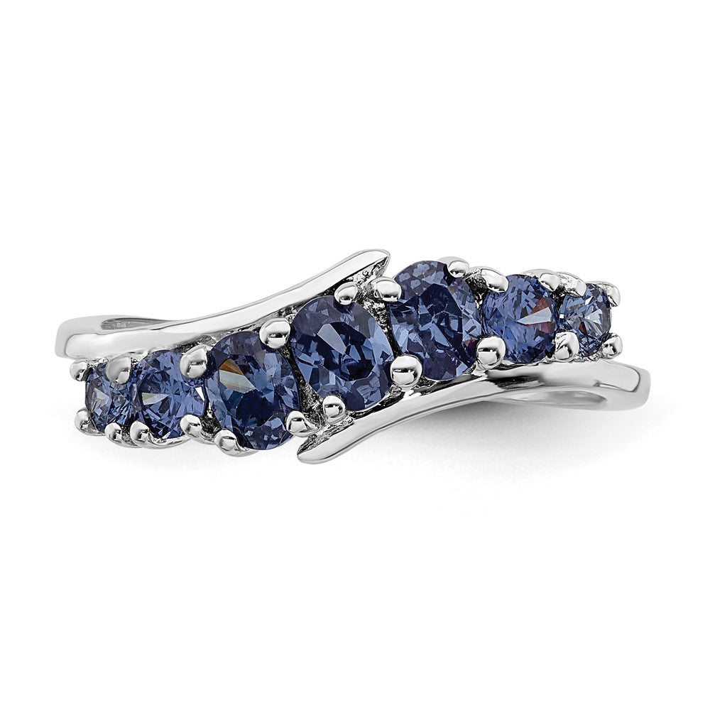 Sterling Silver Rhodium Plated 7 Stone Blue Cz Ring (Size 6 Only)