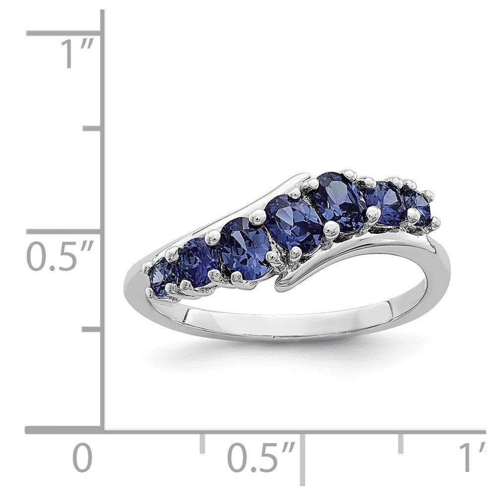 Sterling Silver Rhodium Plated 7 Stone Blue Cz Ring (Size 6 Only)