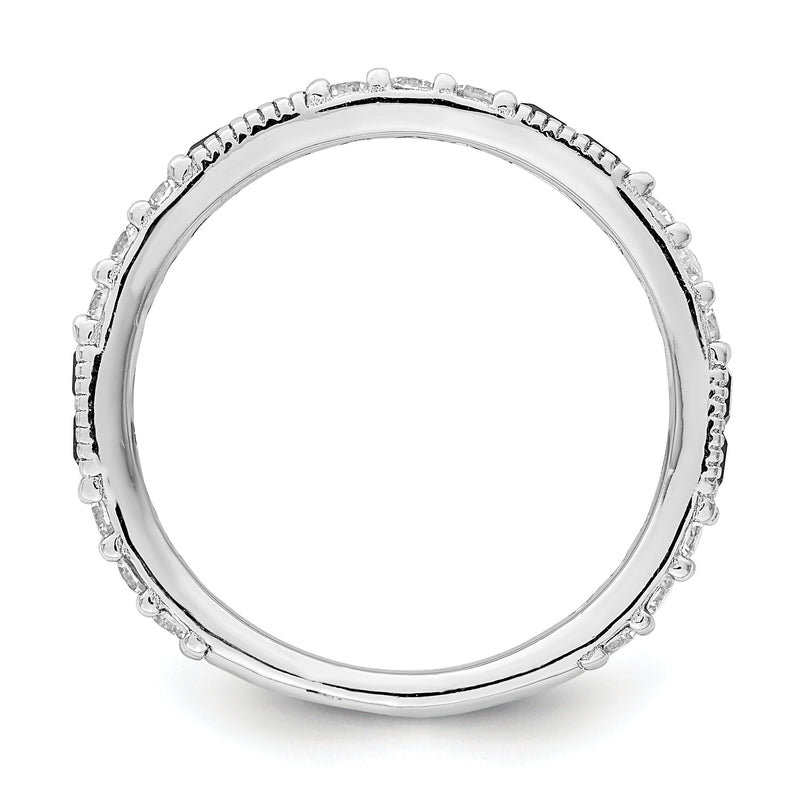 Sterling Silver Rhodium Plated Synthetic Blue Spinel & Cz Ring