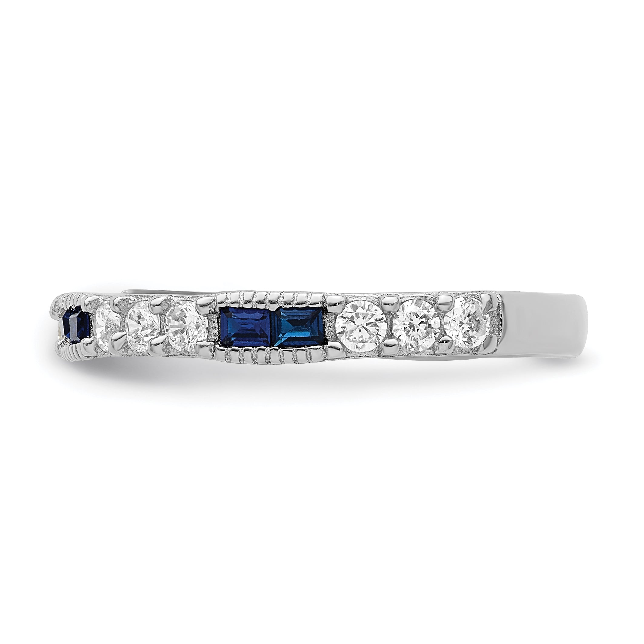 Sterling Silver Rhodium Plated Synthetic Blue Spinel & Cz Ring