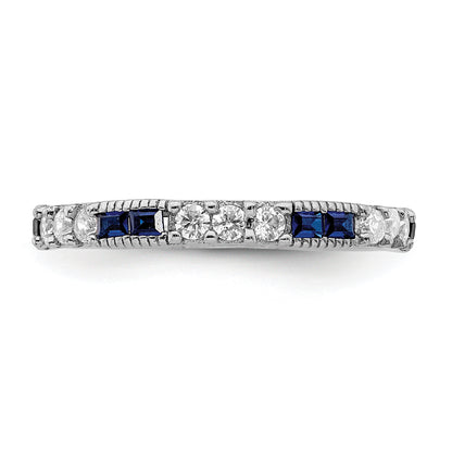 Sterling Silver Rhodium Plated Synthetic Blue Spinel & Cz Ring