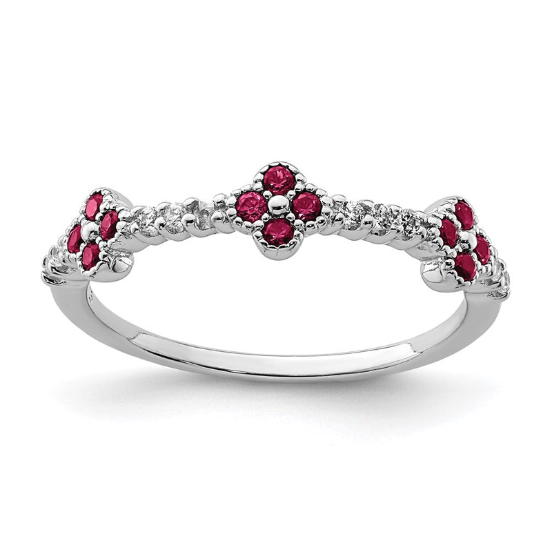 Sterling Silver Rhodium Plated Red & Clear Cz Ring (Size 8 Only)