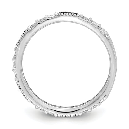 Sterling Silver Rhodium Plated Synthetic Green Spinel & Cz Band