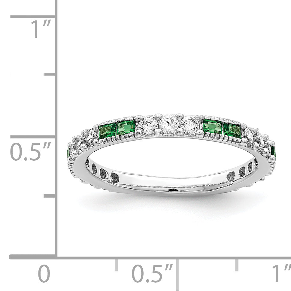 Sterling Silver Rhodium Plated Synthetic Green Spinel & Cz Band