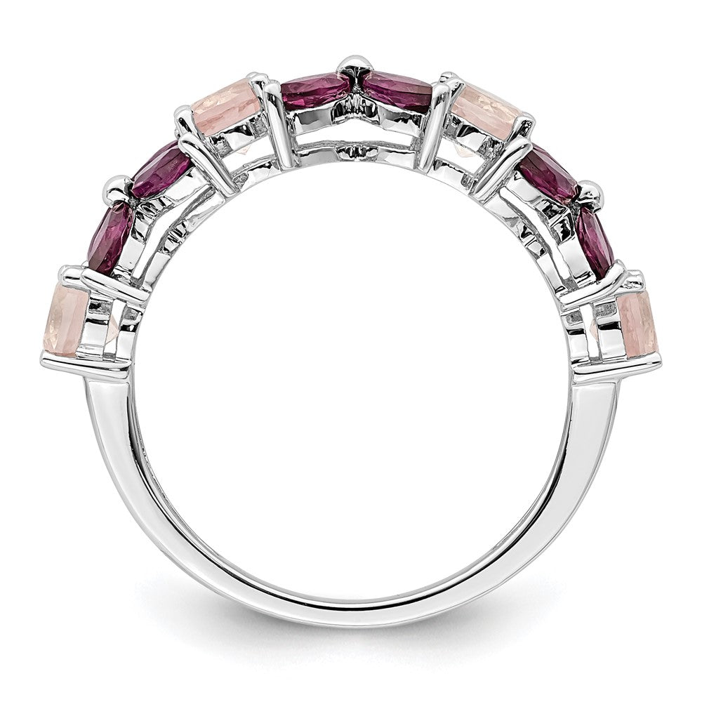 Sterling Silver Rhodium Plated Rose Quartz & Rhodolite Ring (Size 8 Only)