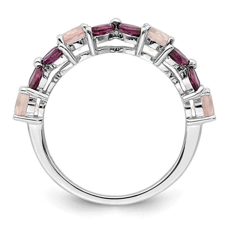 Sterling Silver Rhodium Plated Rose Quartz & Rhodolite Ring (Size 8 Only)