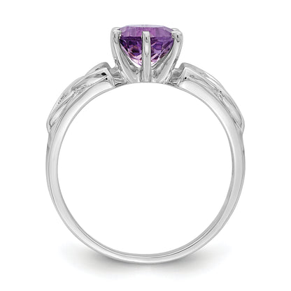 Sterling Silver Rhodium Plated Amethyst Celtic Trinity Ring